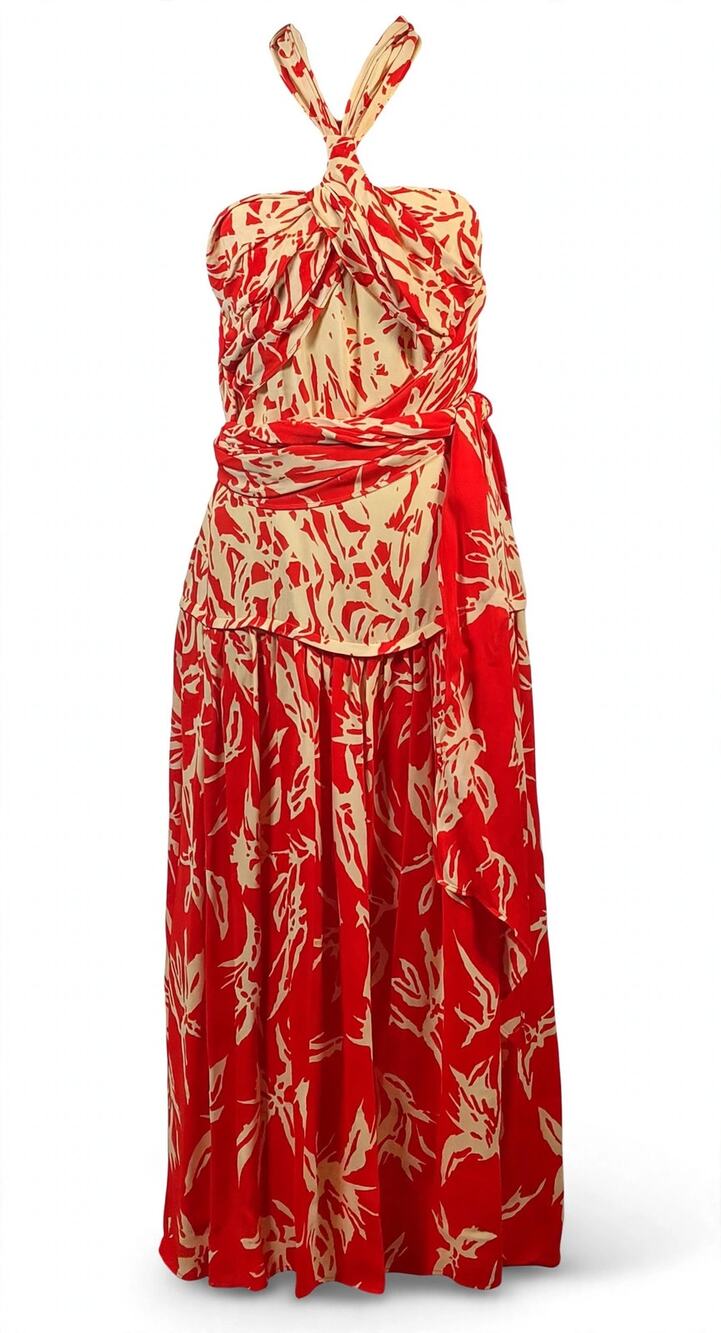 Proenza Schouler Degrade Floral Halter Maxi Dress 8 NWT Red $1090